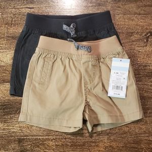 0-3M 2 Pack Baby Boy Shorts. Tan and Dark Gray